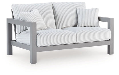 Hurley Park loveseat, gray ribbed fabric, 2 cushions, Unique Piece Furniture on Tampa Home & Garden Store