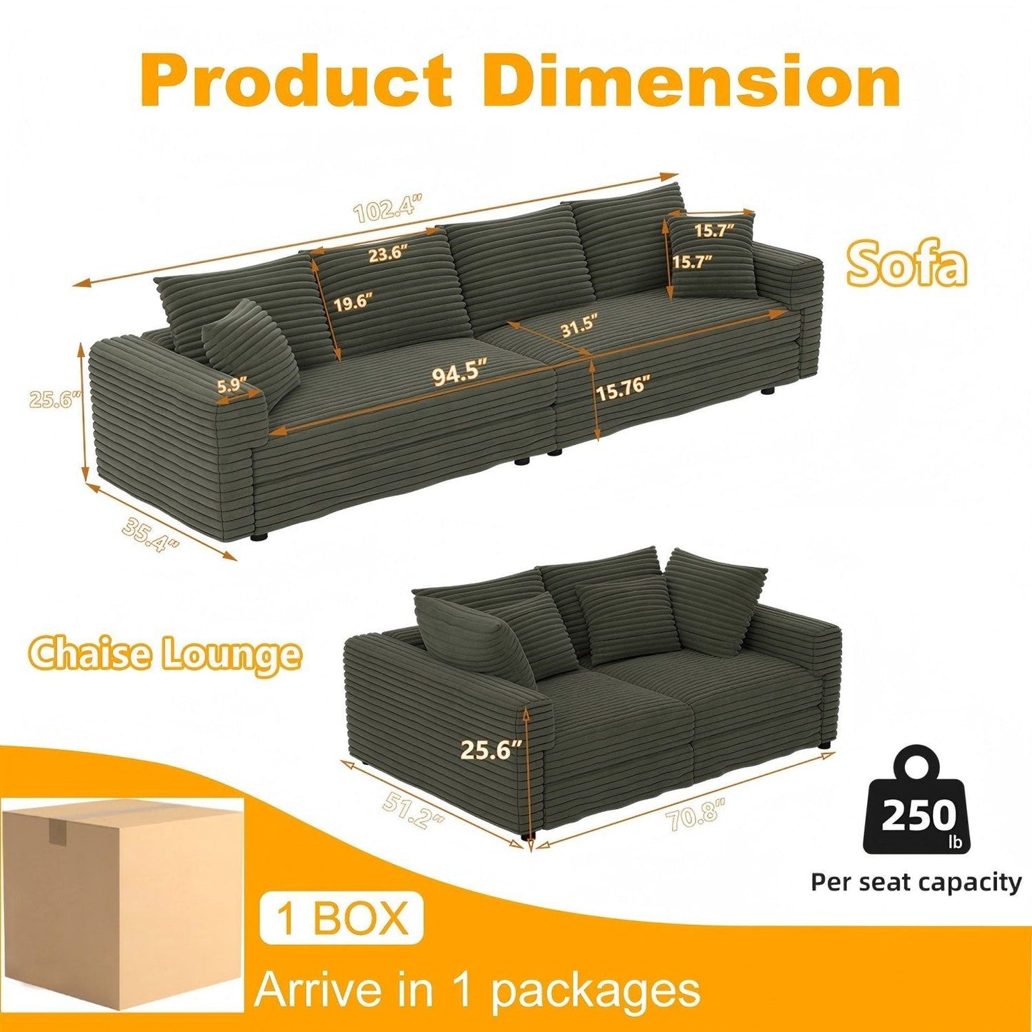 Convertible Sofa With Deep Seat and Pillows