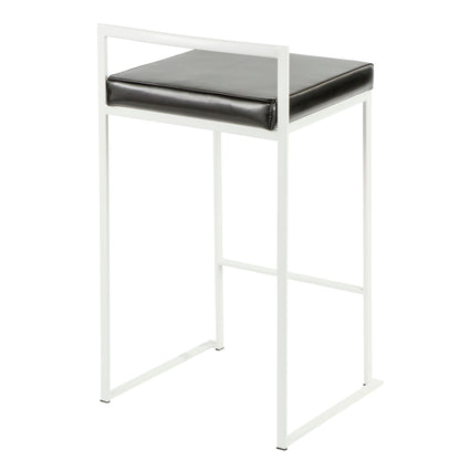 Stackable counter stool with padded black seat and white metal frame on Tampa Home & Garden Store