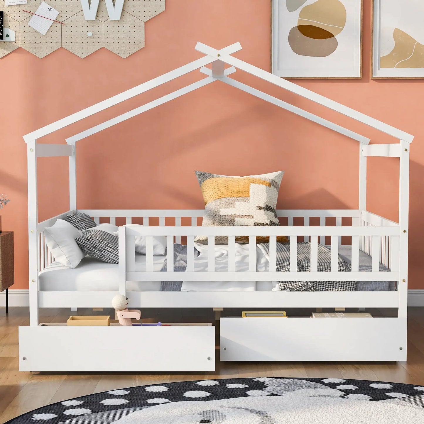 House bed with 2 drawers, white storage bed frame for kids on Tampa Home & Garden Store