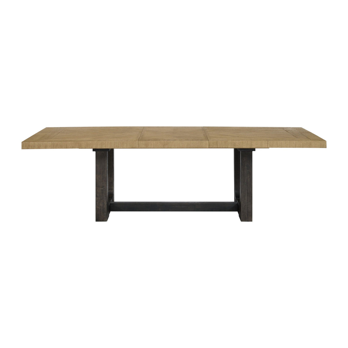Bar table with solid wood top in light brown and black trestle base on Tampa Home & Garden Store