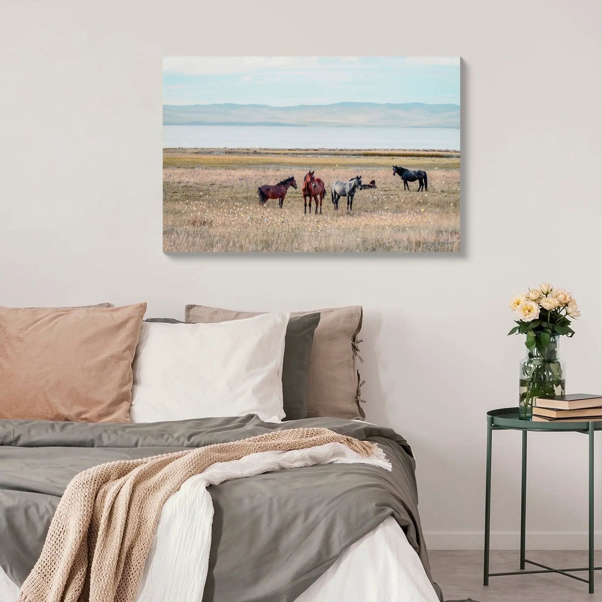 Horse canvas wall art in denim brown tones by Unique Piece Furniture for living room on Tampa Home & Garden Store
