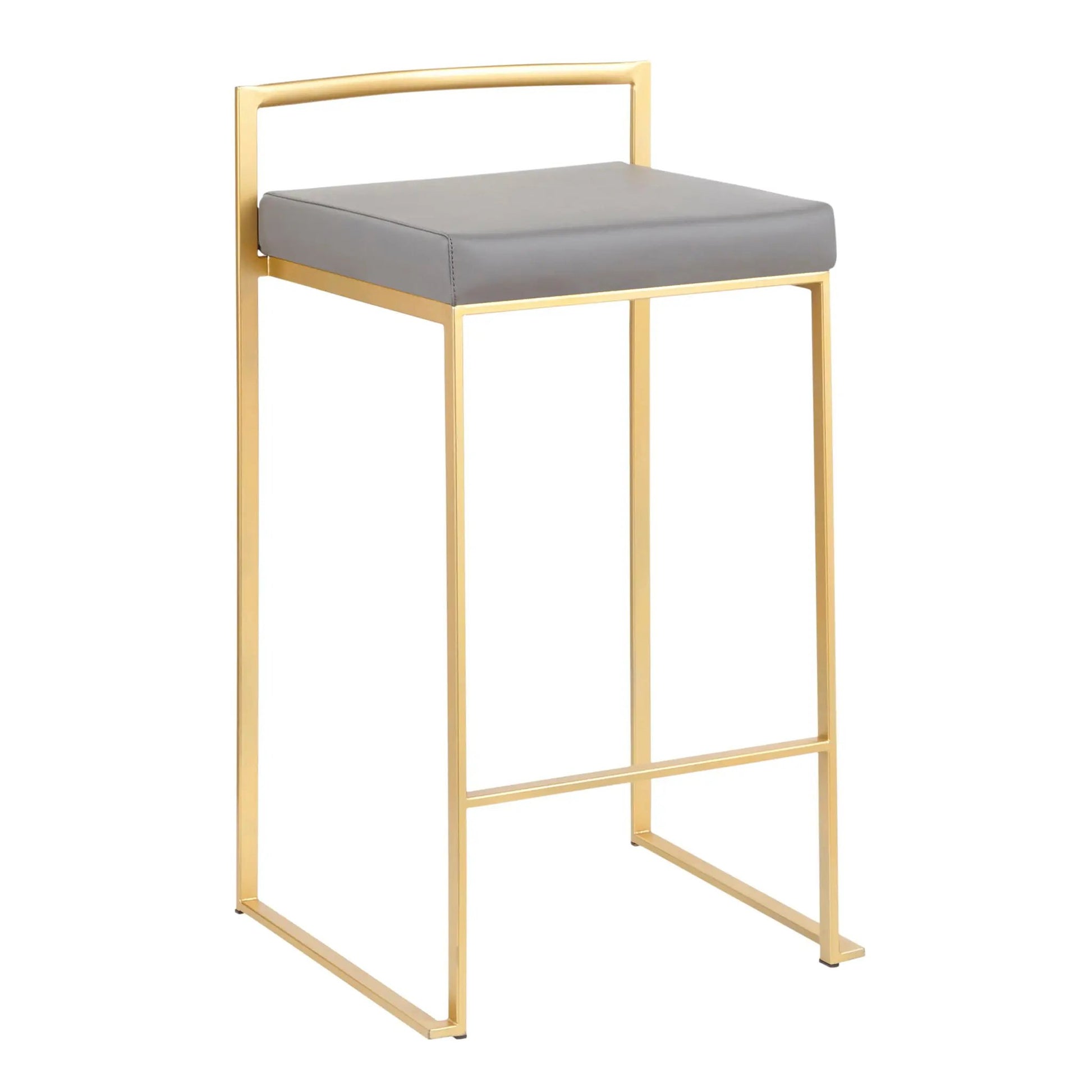 Fuji Contemporary Glam Counter Stool Set of 2 with gold frame and grey cushion on Tampa Home & Garden Store
