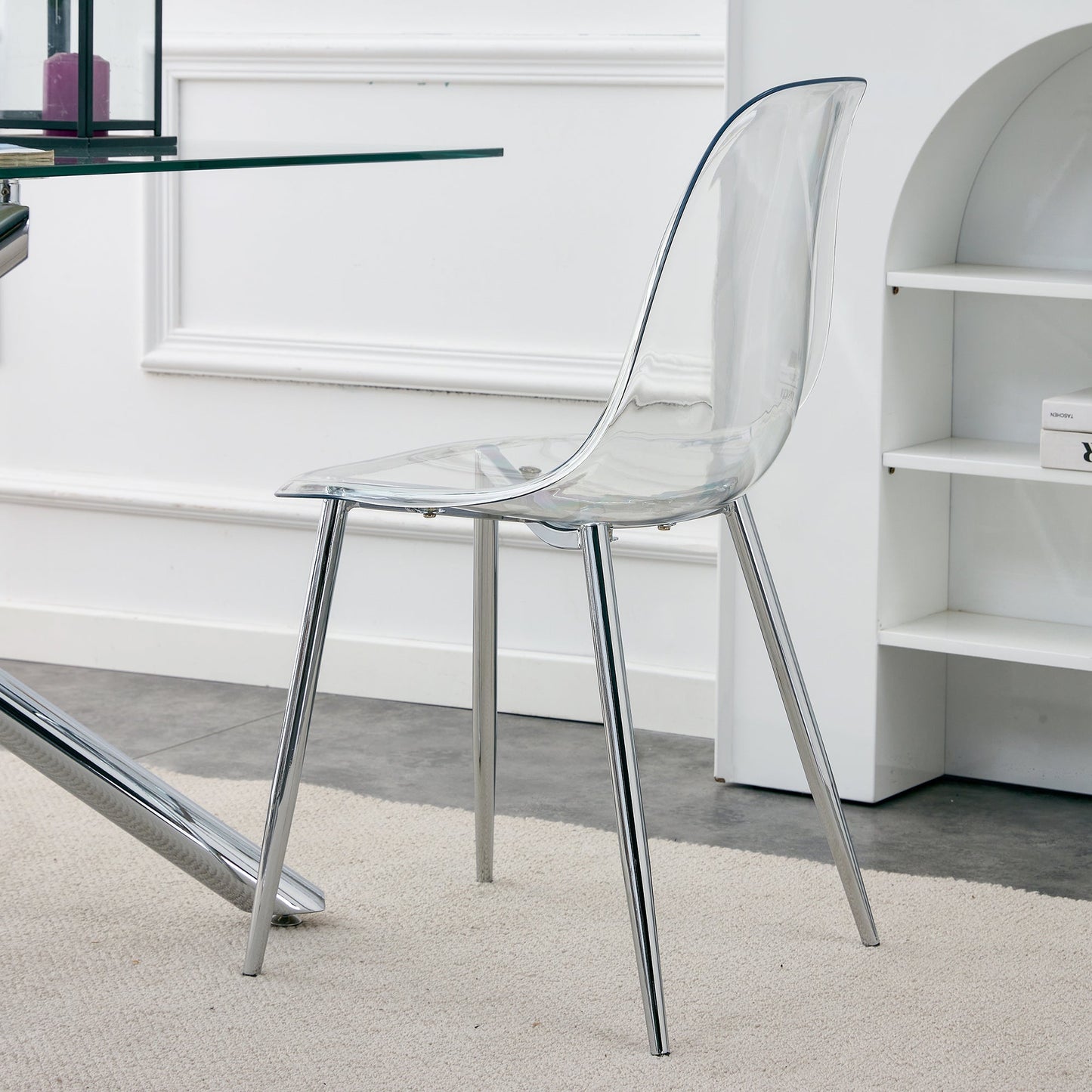 Modern Minimalist Transparent Dining Chair 6-Piece Set with clear acrylic seat and chrome legs on Tampa Home & Garden Store