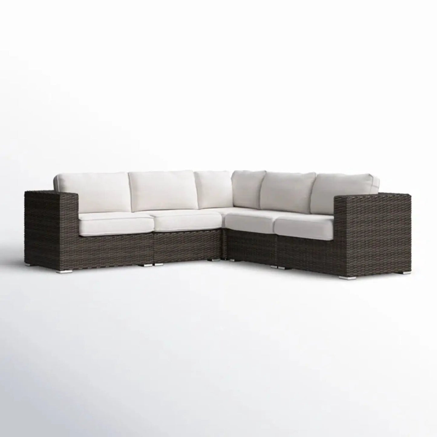 L-shaped wicker sectional with Sunbrella ivory cushions in dark brown weave by Unique Piece on Tampa Home & Garden Store