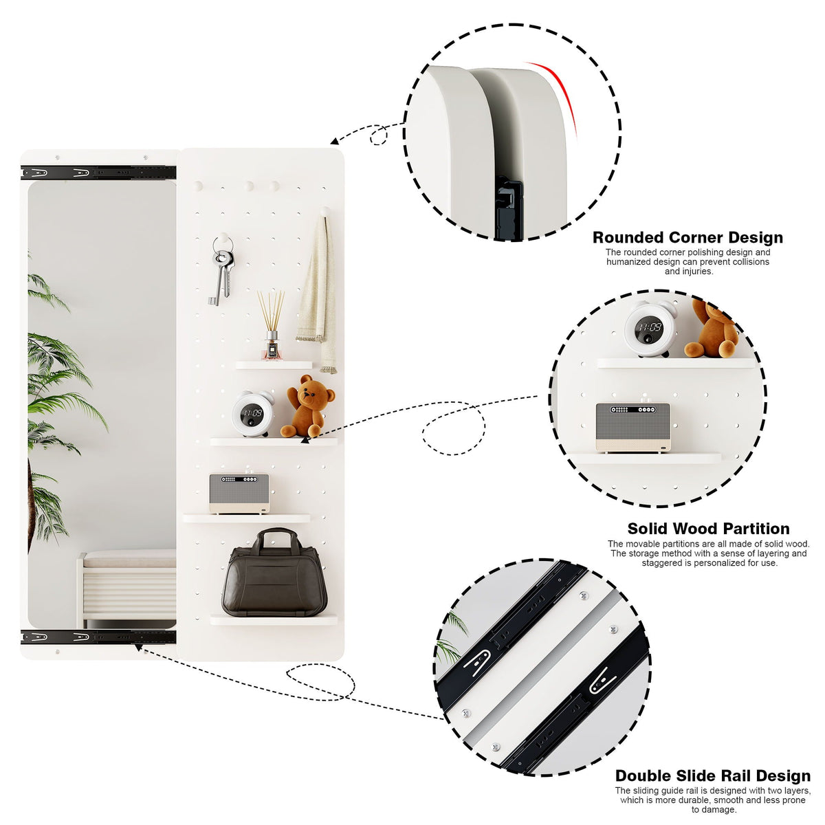 Full length wall mounted storage mirror with shelf and hook in white by HouseOfZazla on Tampa Home & Garden Store