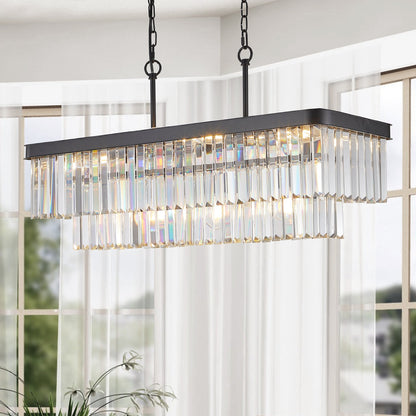 Rectangular crystal chandelier by HouseOfZazla, black frame with crystals, adjustable chain on Tampa Home & Garden Store