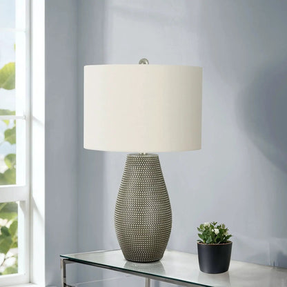 Table lamp with beaded metallic gray base and cream shade by Unique Piece Furniture on Tampa Home & Garden Store