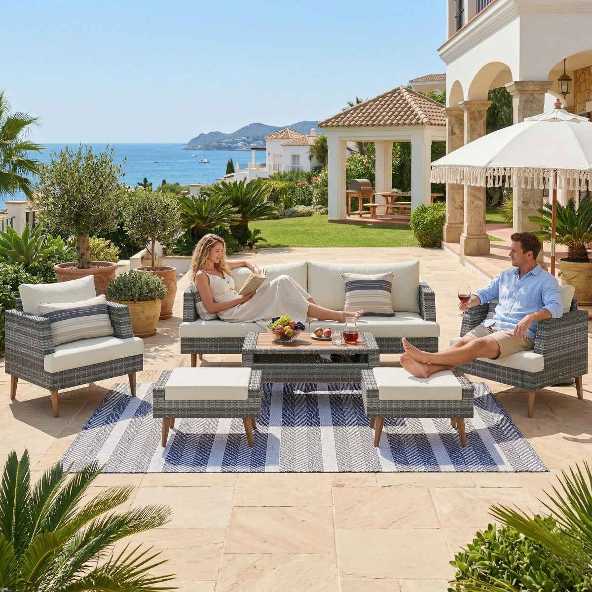 6 Piece Outdoor PE Wicker Sofa and Chairs