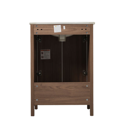 Modern bathroom vanity with sink combo in dark brown wood, white countertop, under-sink storage on Tampa Home & Garden Store
