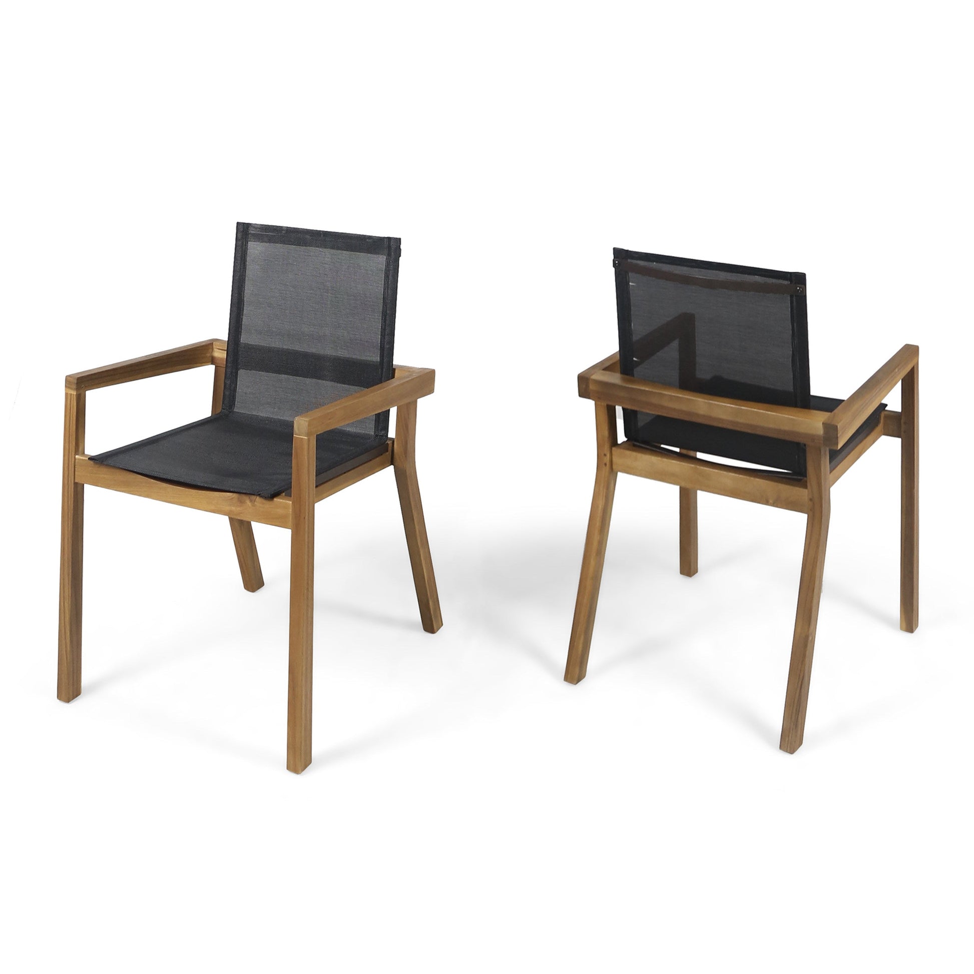 Acacia wood outdoor dining chairs for two with black mesh seats, HouseOfZazla 7-piece set on Tampa Home & Garden Store