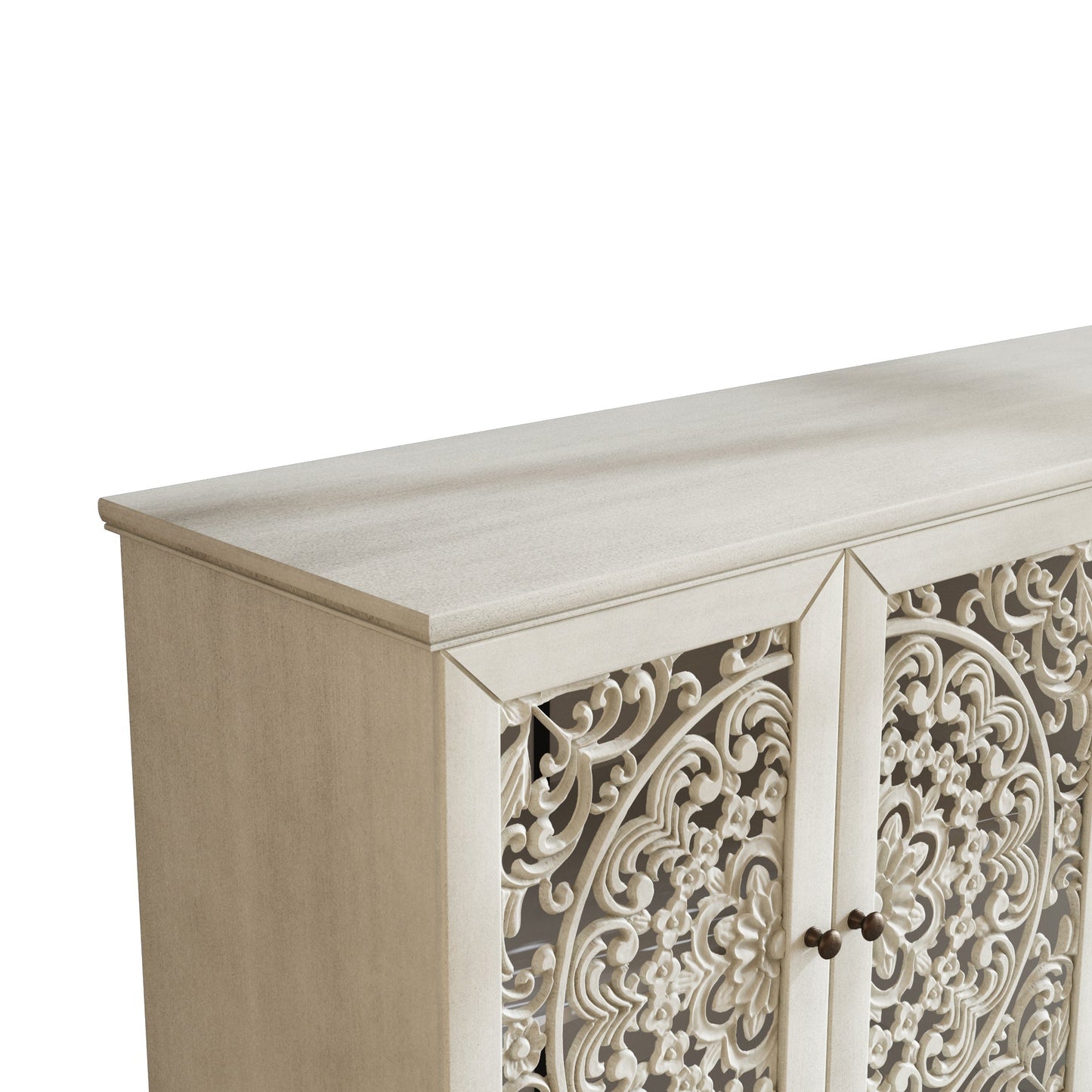 60-inch antique buffet cabinet with floral carvings, beige finish, solid wood legs HouseOfZazla on Tampa Home & Garden Store