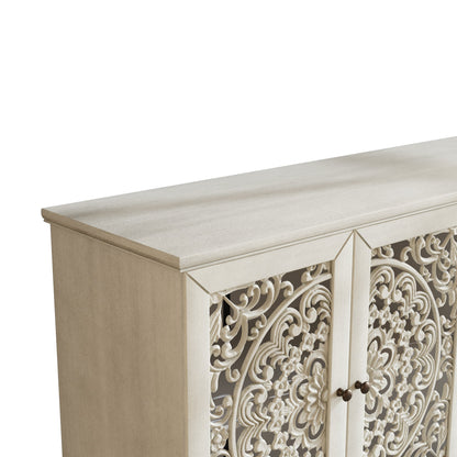 60-inch antique buffet cabinet with floral carvings, beige finish, solid wood legs HouseOfZazla on Tampa Home & Garden Store