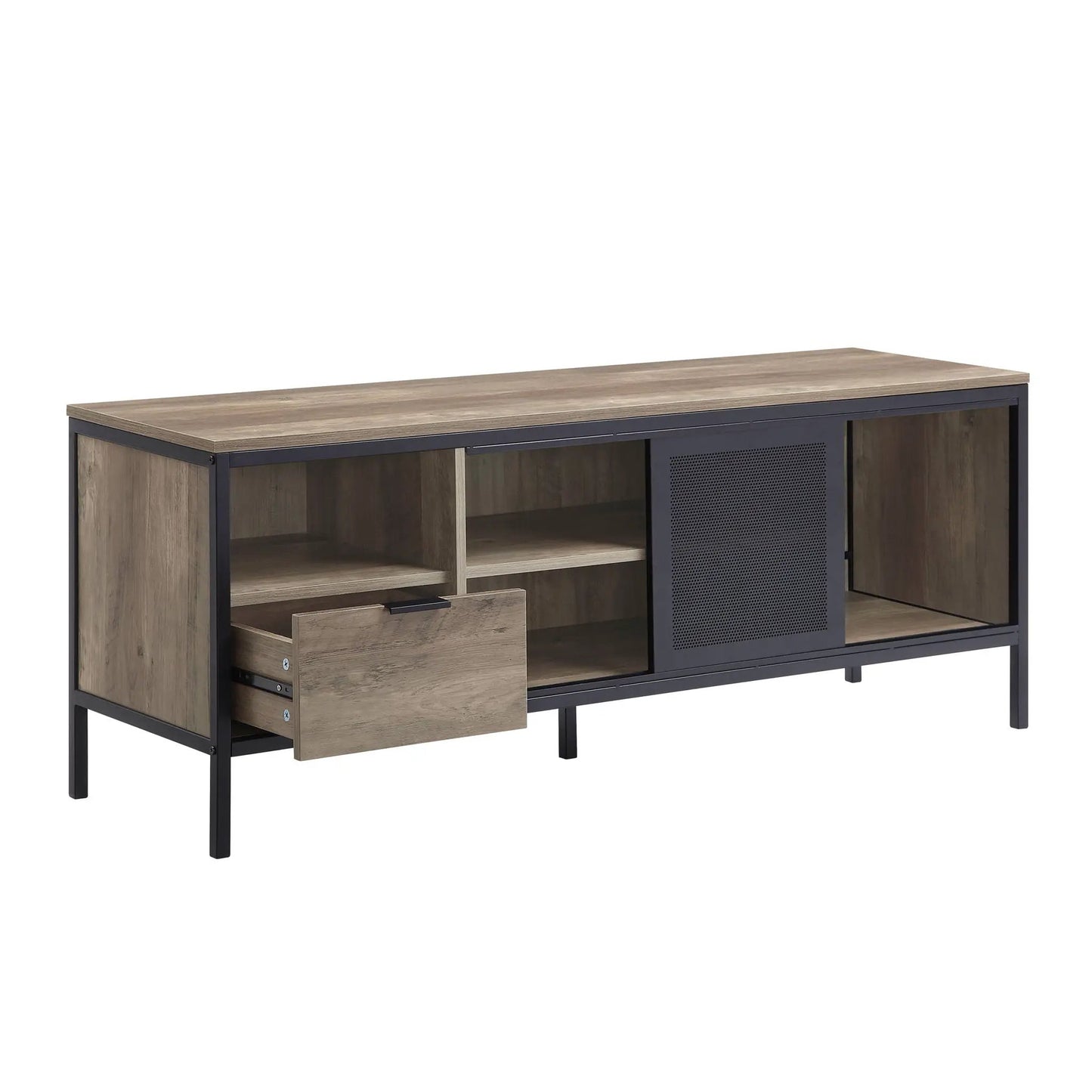 Nantan Rustic TV Stand by Unique Piece Furniture with wood top and black metal frame on Tampa Home & Garden Store