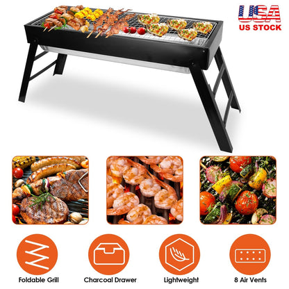 Foldable Charcoal BBQ Grill GemGear, portable stainless steel tabletop grill for camping on Tampa Home & Garden Store