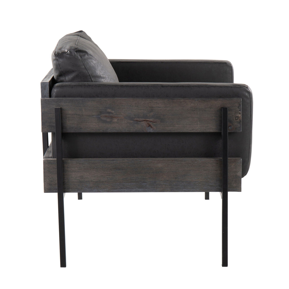 Farmhouse chair Kari by HouseOfZazla with black leather cushions and dark wood frame on Tampa Home & Garden Store