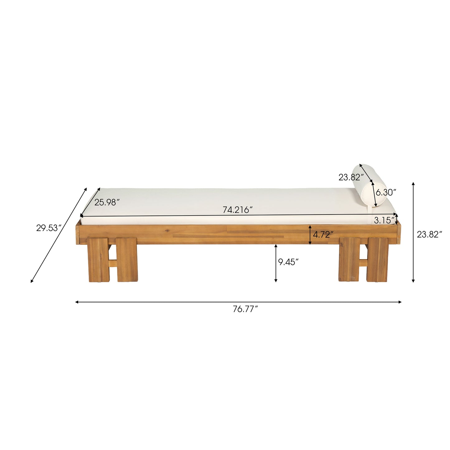 Teak finish acacia wood daybed with cream cushion outdoor patio seating HouseOfZazla on Tampa Home & Garden Store