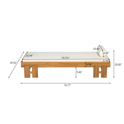 Teak finish acacia wood daybed with cream cushion outdoor patio seating HouseOfZazla on Tampa Home & Garden Store