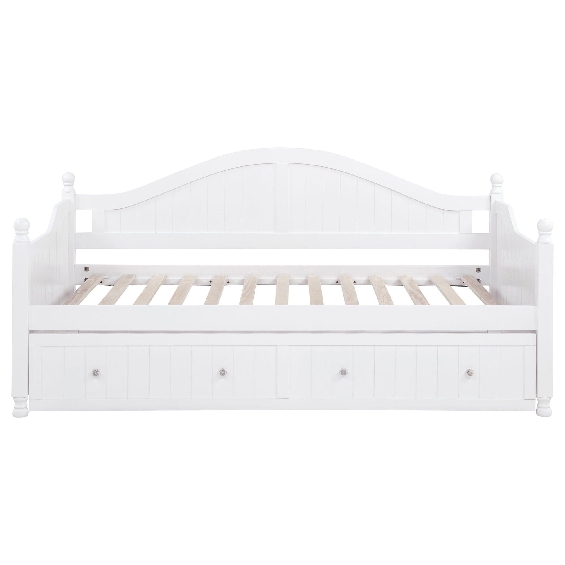 Twin Daybed with Trundle Storage Bed white by HouseOfZazla, curved headboard on Tampa Home & Garden Store