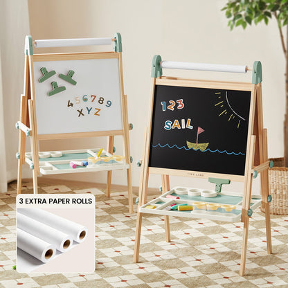 Tiny Land Pink Magnitales Easel & Paper Roll Set, kid easel with white roll and chalkboard on Tampa Home & Garden Store