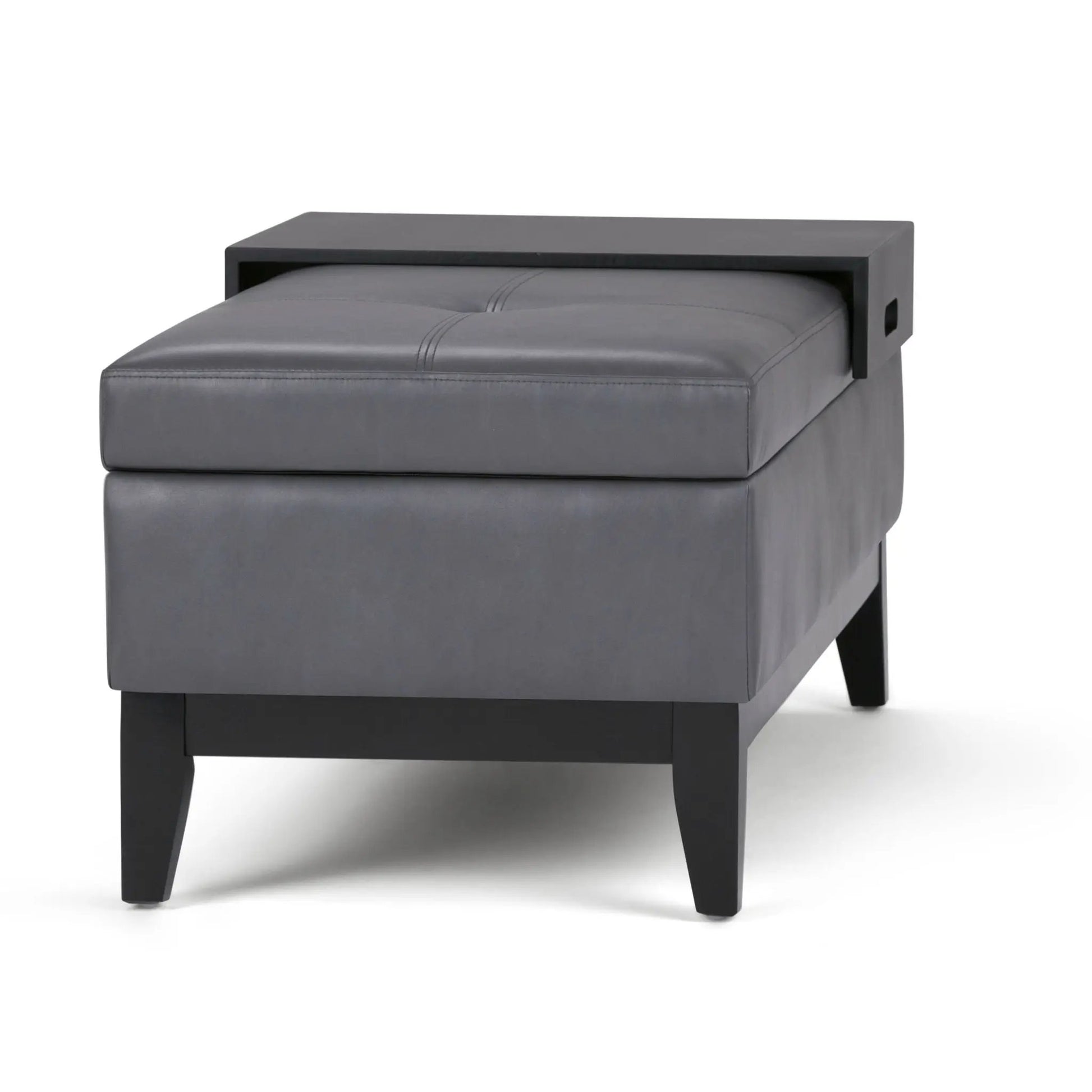 Oregon Contemporary Storage Ottoman Bench With Tray in gray faux-leather with black wood frame on Tampa Home & Garden Store