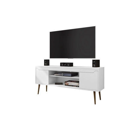 Bradley Modern TV Stand by HouseOfZazla, white finish with concealed storage & wire mgmt on Tampa Home & Garden Store