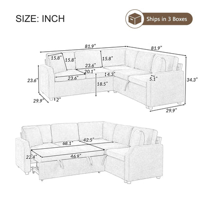 Modern L-shaped sleeper sectional sofa bed with hidden storage in neutral upholstery on Tampa Home & Garden Store