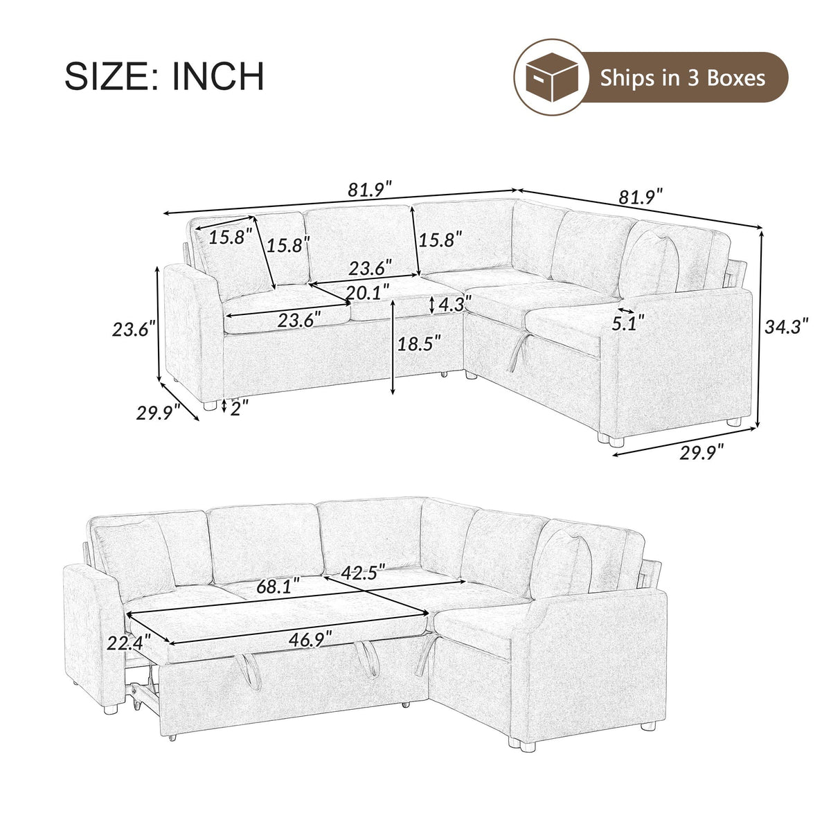 Modern L-shaped sleeper sectional sofa bed with hidden storage upholstery by HouseOfZazla on Tampa Home & Garden Store