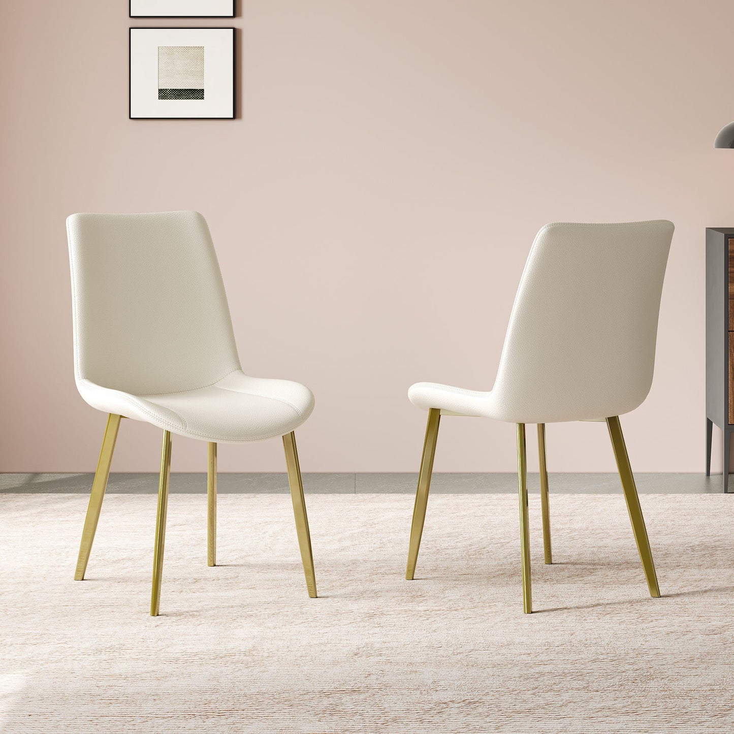 Modern dining chairs set of 4 by HouseOfZazla, white upholstery with gold legs for kitchen on Tampa Home & Garden Store