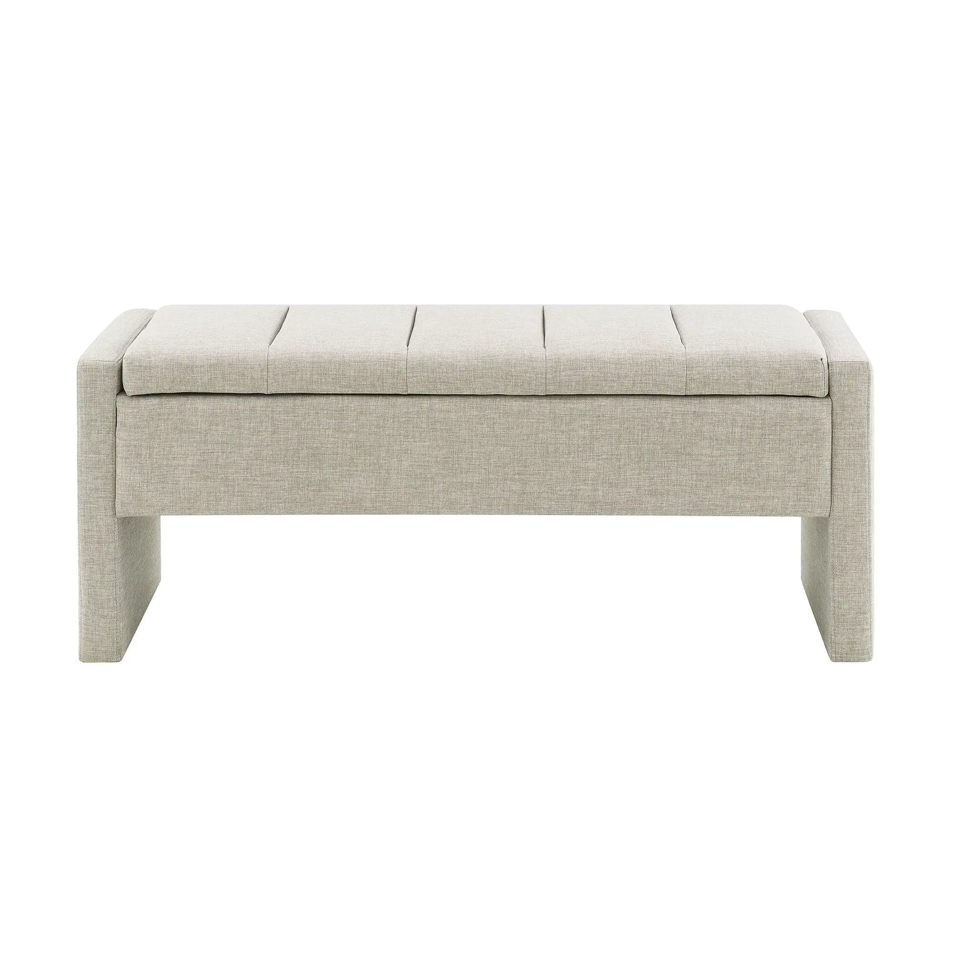 Modern upholstered large bed end bench with storage in beige fabric on Tampa Home & Garden Store