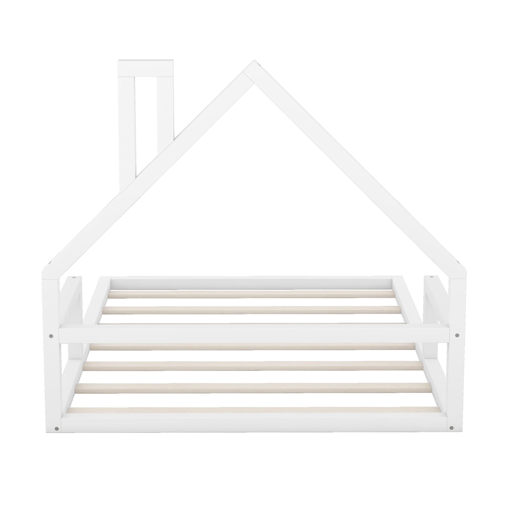 White floor bed with house-shaped headboard, platform frame with slatted base HouseOfZazla on Tampa Home & Garden Store
