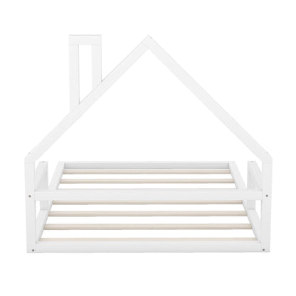 White floor bed with house-shaped headboard, platform frame with slatted base HouseOfZazla on Tampa Home & Garden Store