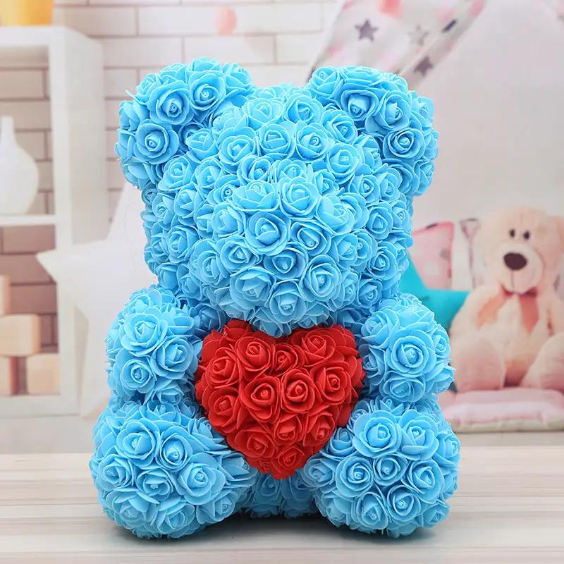 Blue rose bear holding a red heart made of roses, FLIPSTYLEZLLC Valentine gift on Tampa Home & Garden Store