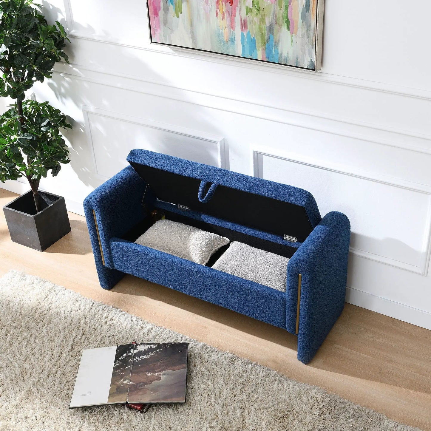 Bed End Bench with storage and arms in blue teddy fabric by Unique Piece Furniture on Tampa Home & Garden Store