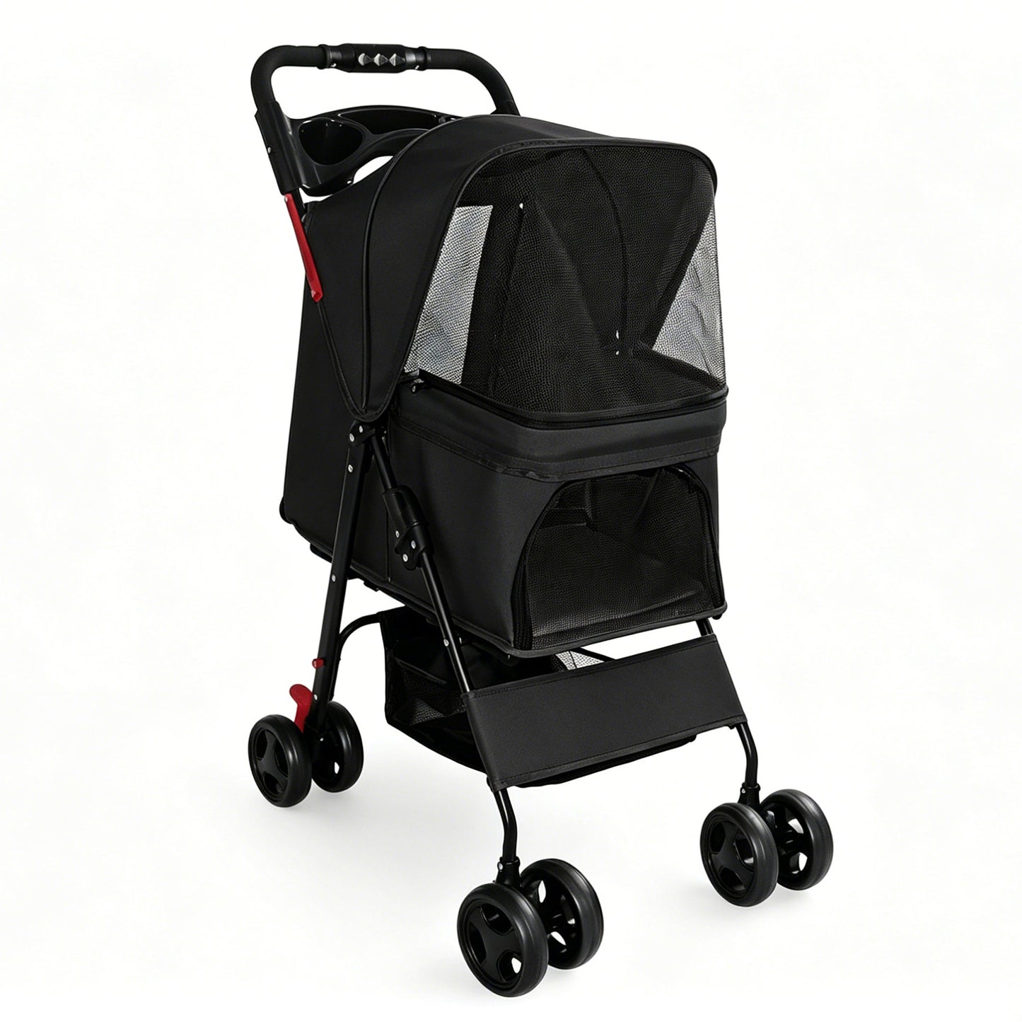 Foldable Pet Stroller for Small Dogs & Cats Under 28 lbs, black mesh-front stroller HouseOfZazla on Tampa Home & Garden Store