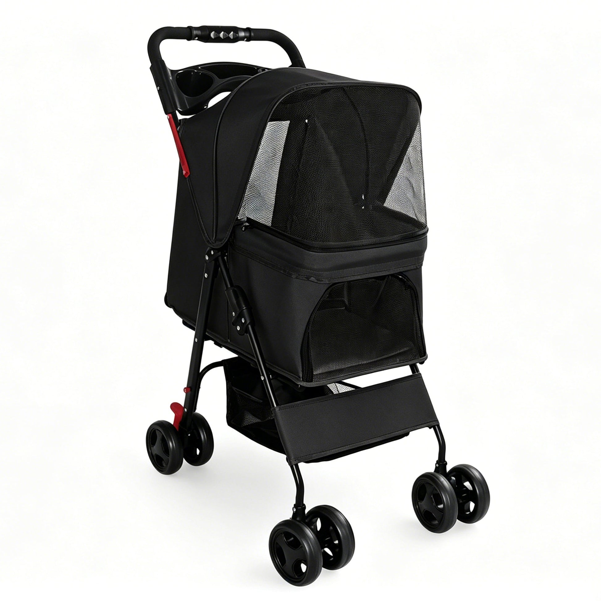 Foldable Pet Stroller for Small Dogs & Cats Under 28 lbs, black mesh-front stroller HouseOfZazla on Tampa Home & Garden Store