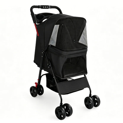 Foldable Pet Stroller for Small Dogs & Cats Under 28 lbs, black mesh-front stroller HouseOfZazla on Tampa Home & Garden Store