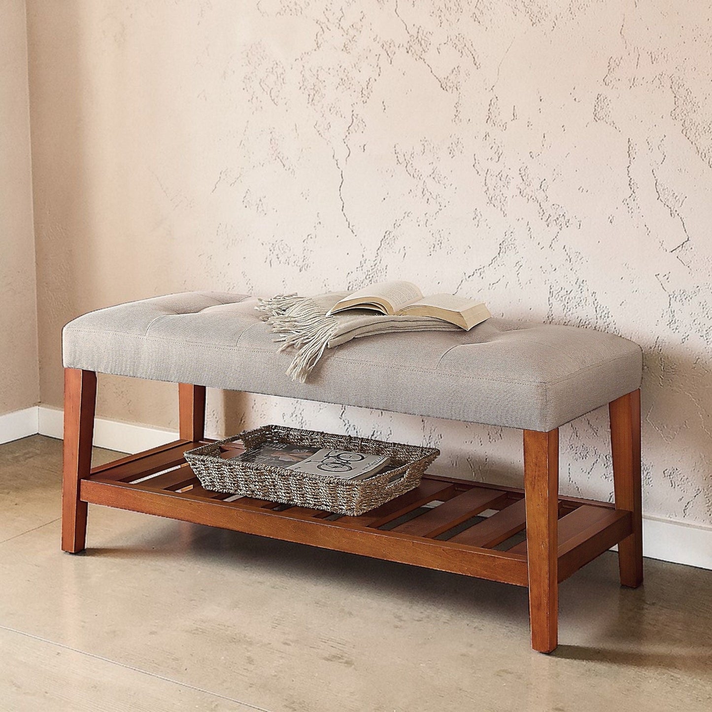 Charla Upholstered Bench with Tufted Fabric Seat