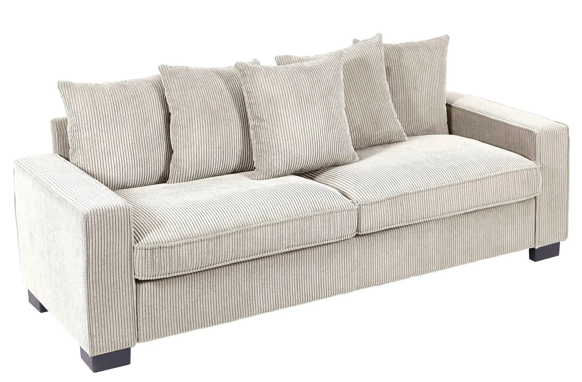 3-seater sofa in beige corduroy with 5 pillows, stationary couch by Unique Piece Furniture on Tampa Home & Garden Store