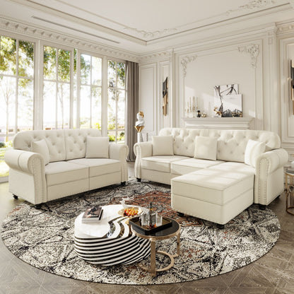 Upholstered Sofa Set with Nailhead and Pillows