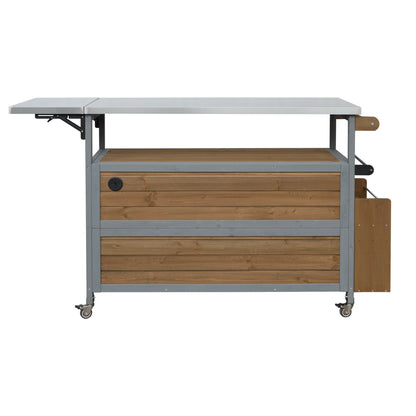 Foldable Outdoor Kitchen Island Cart stainless top, mobile with casters HouseOfZazla on Tampa Home & Garden Store