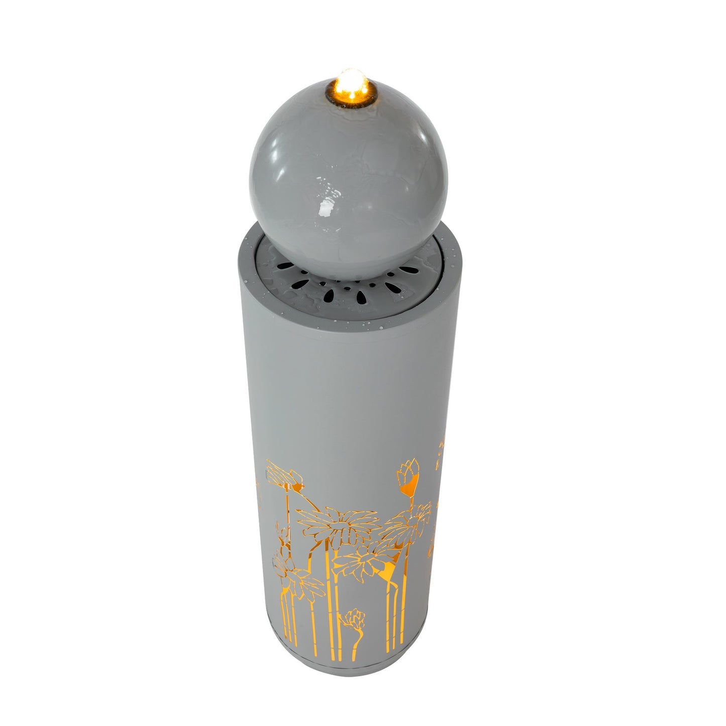 34.25'H light gray metal cutout outdoor fountain with LED lights HouseOfZazla on Tampa Home & Garden Store