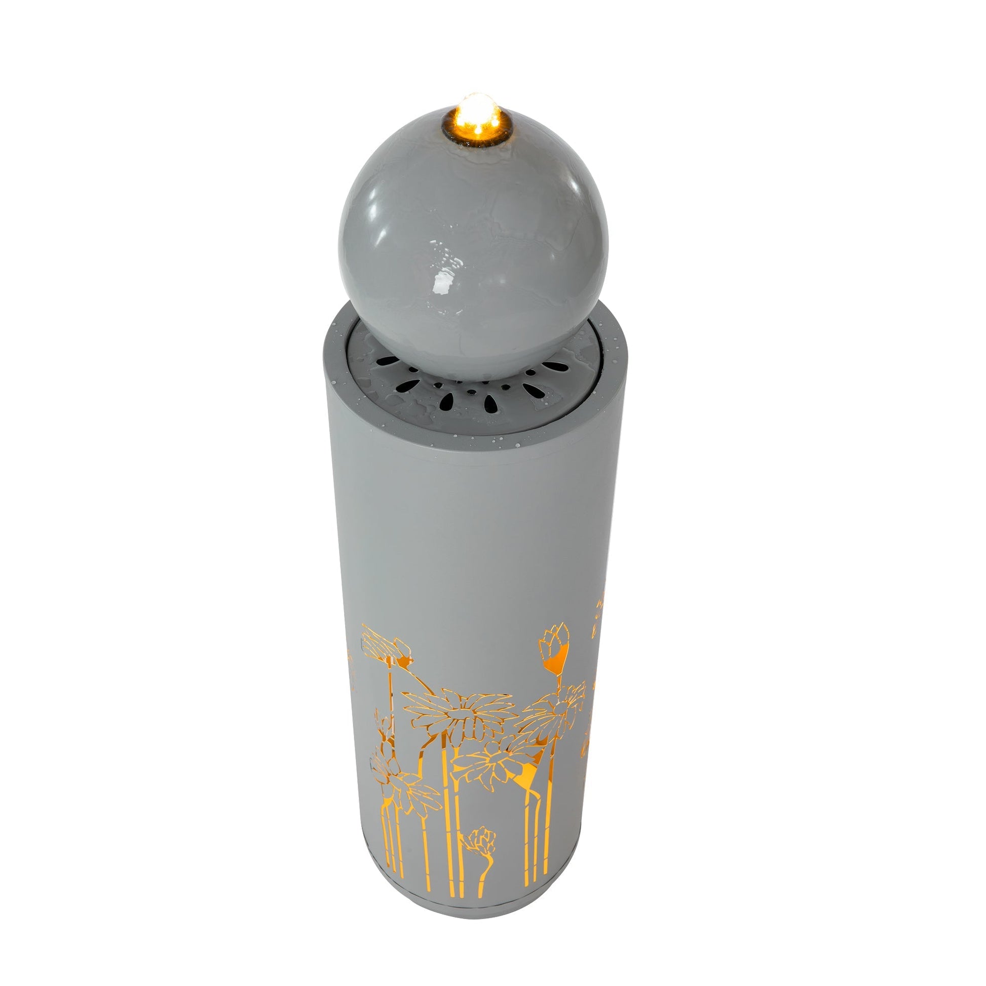 34.25'H light gray metal cutout outdoor fountain with LED lights HouseOfZazla on Tampa Home & Garden Store