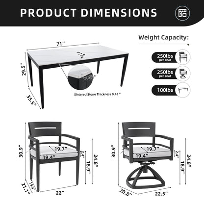 Modern 7PC Aluminum Outdoor Dining Set with sintered stone top and gray chairs HouseOfZazla on Tampa Home & Garden Store
