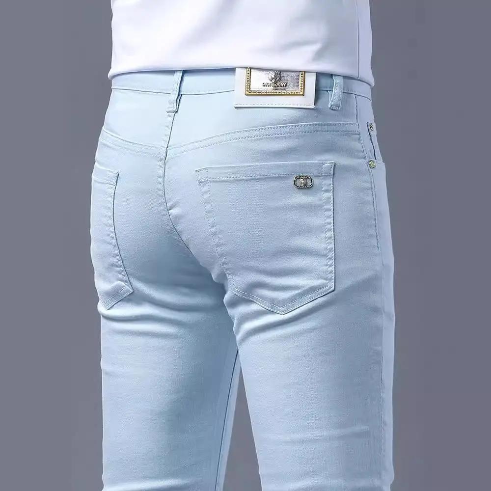 Xintang Nostalgic Washed Jeans for Men by FLIPSTYLEZLLC, light blue denim, back view with rear pockets on Tampa Home & Garden Store