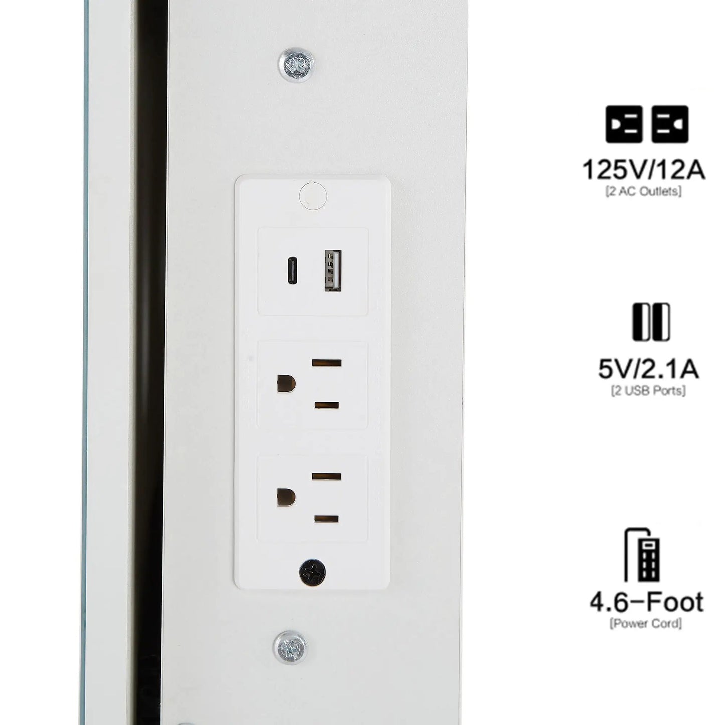 White vanity power station panel with USB ports and dual AC outlets on cabinet on Tampa Home & Garden Store