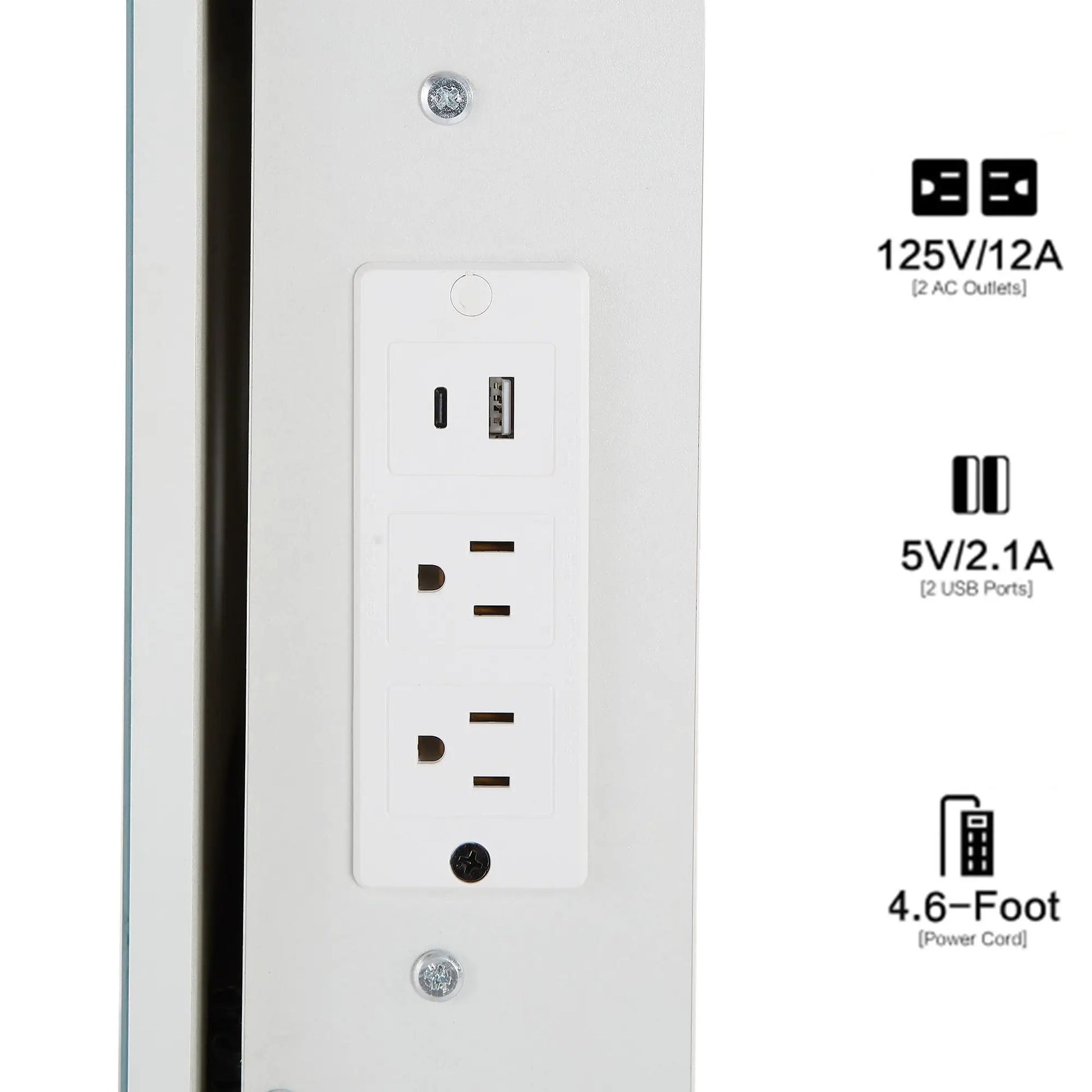 White vanity power station panel with USB ports and dual AC outlets on cabinet on Tampa Home & Garden Store
