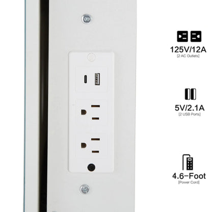 White vanity power station panel with USB ports and dual AC outlets on cabinet on Tampa Home & Garden Store