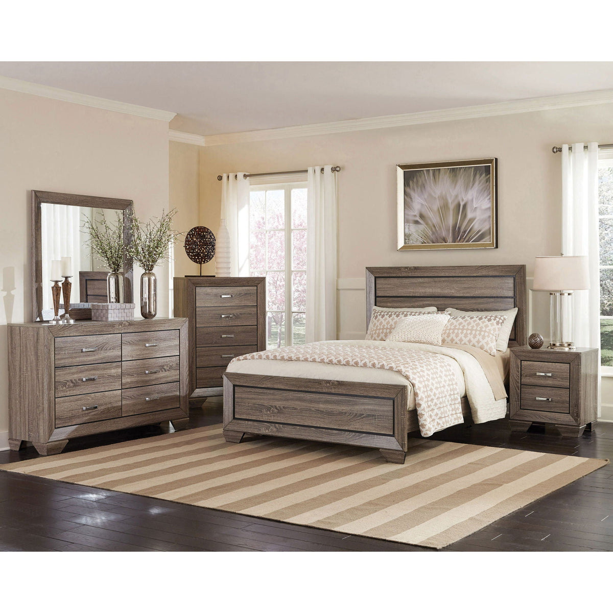 Oatfield Panel Bed in gray wood finish with dresser and nightstands by HouseOfZazla on Tampa Home & Garden Store