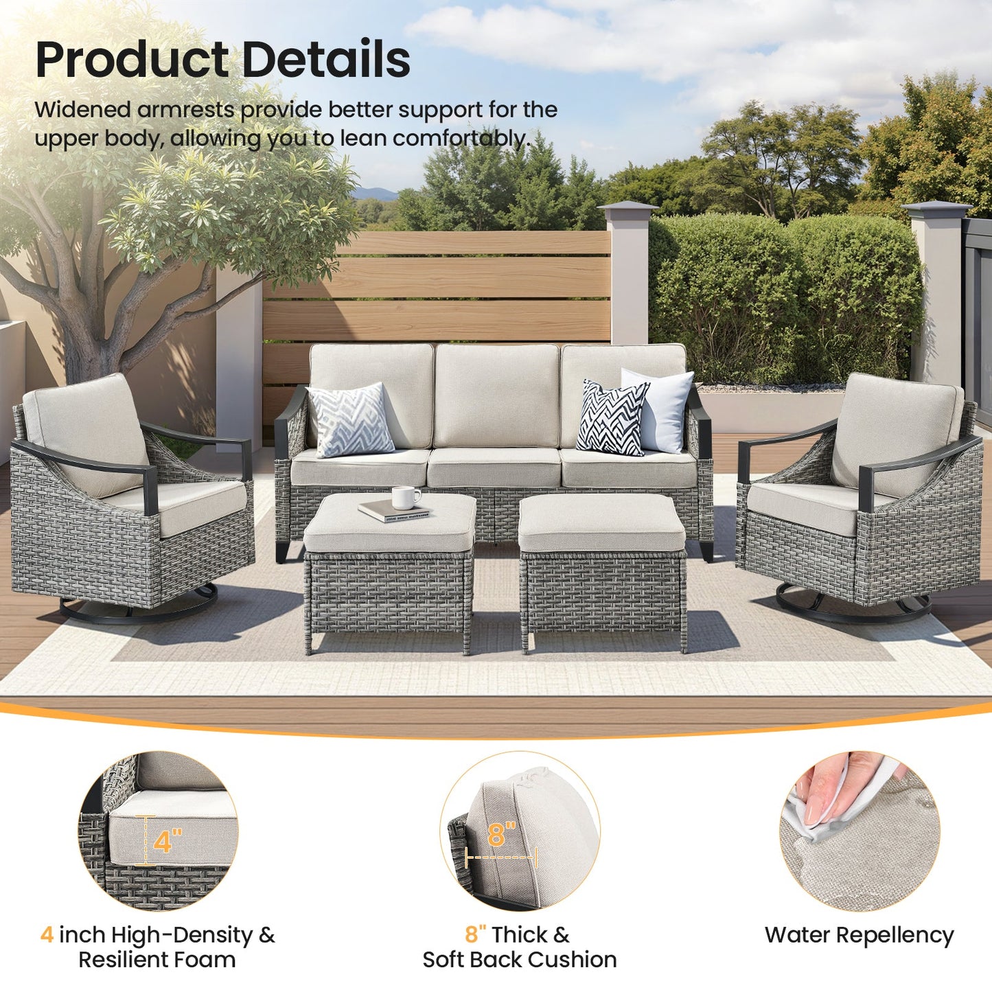 73.4-inch Wide Outdoor Wicker Sofa 4-piece patio seating with gray cushions HouseOfZazla on Tampa Home & Garden Store